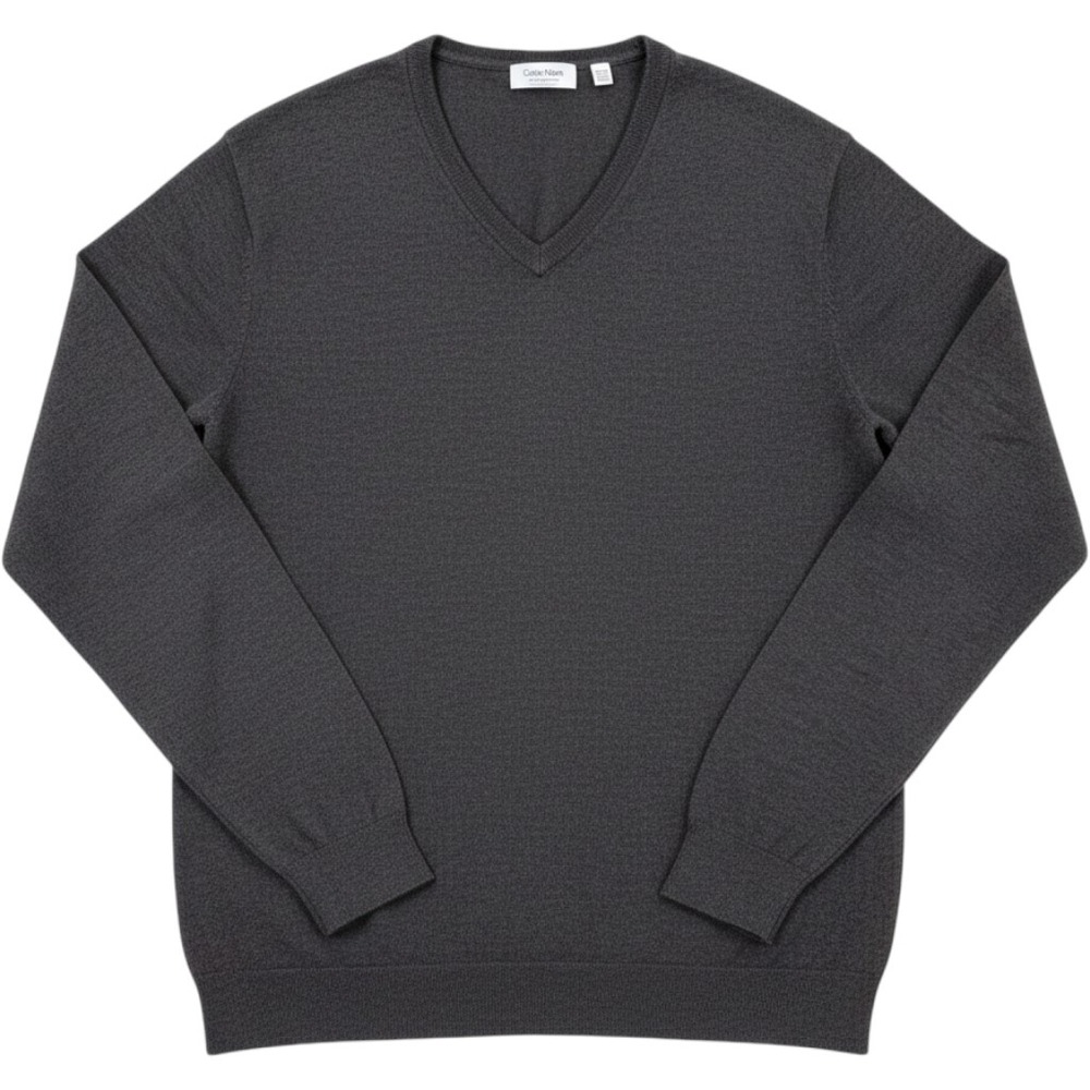 Calvin Klein Mens XL Extra Fine Merino Wool V-Neck Sweater Charcoal Gray Heather